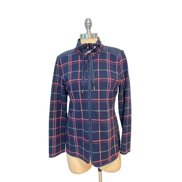 T by Talbots Women’s Size Medium Petite Mp Plaid Terry Jacket Full Zip - Picture 2 of 6